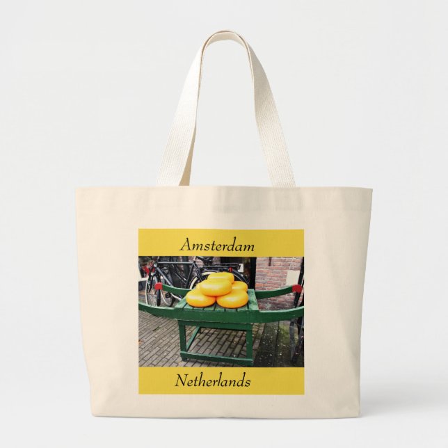 Amsterdam, Netherlands, Cheese, Shop, Large Tote Bag (Front)
