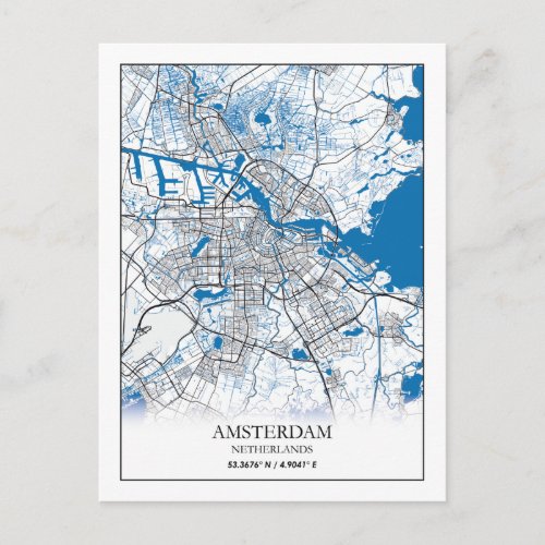 Amsterdam Netherlands City Map Travel Simple Postcard