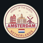 Amsterdam Netherlands City Skyline Emblem Magnet<br><div class="desc">Amsterdam minimalist,  colorful art design featuring monuments and landmarks of the city in Netherlands.</div>