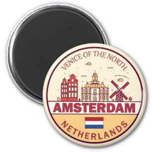 Amsterdam Netherlands City Skyline Emblem Magnet