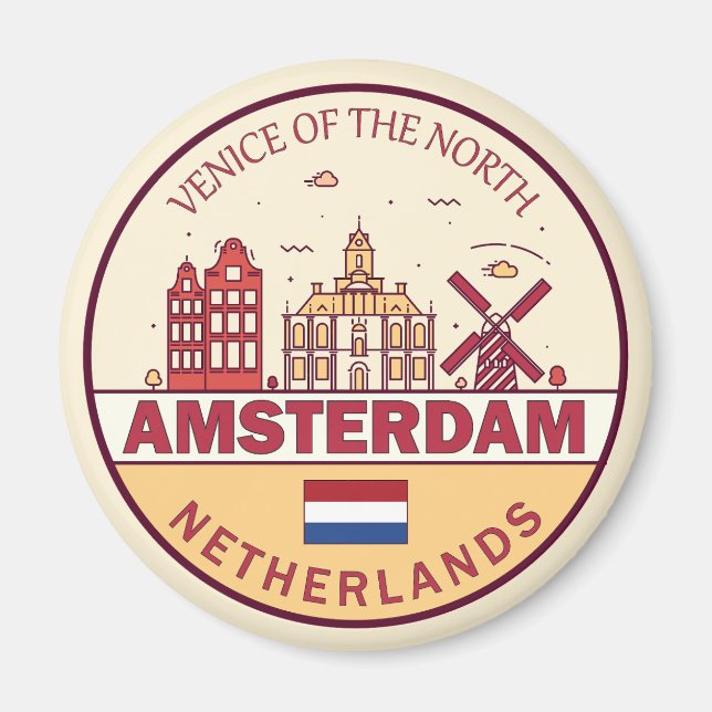 Amsterdam Netherlands City Skyline Emblem Magnet (Front)