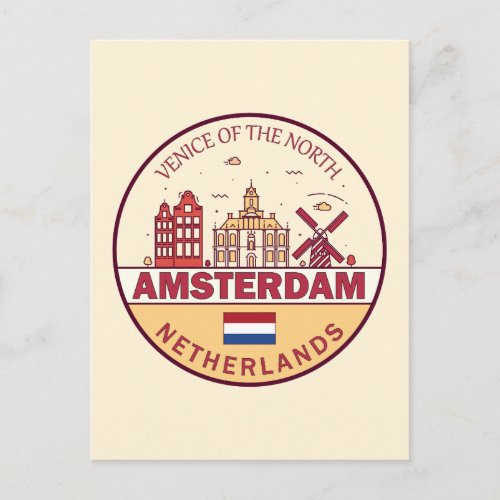 Amsterdam Netherlands City Skyline Emblem Postcard