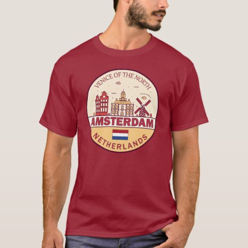 Amsterdam Netherlands City Skyline Emblem T_Shirt