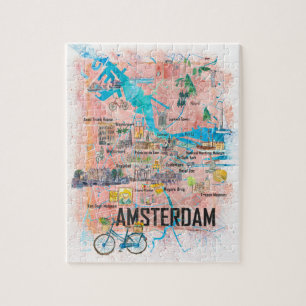 Amsterdam Netherlands Clean Iconic City Map Jigsaw Puzzle