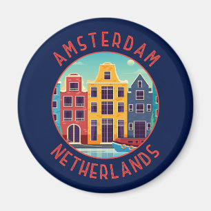 Amsterdam Netherlands Colorful Houses Distressed Magnet