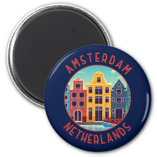 Amsterdam Netherlands Colorful Houses Distressed Magnet