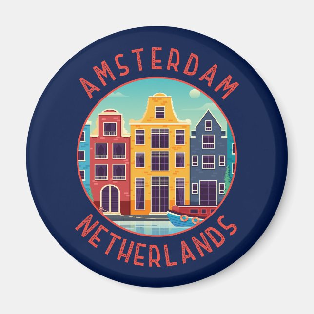 Amsterdam Netherlands Colorful Houses Distressed Magnet (Front)