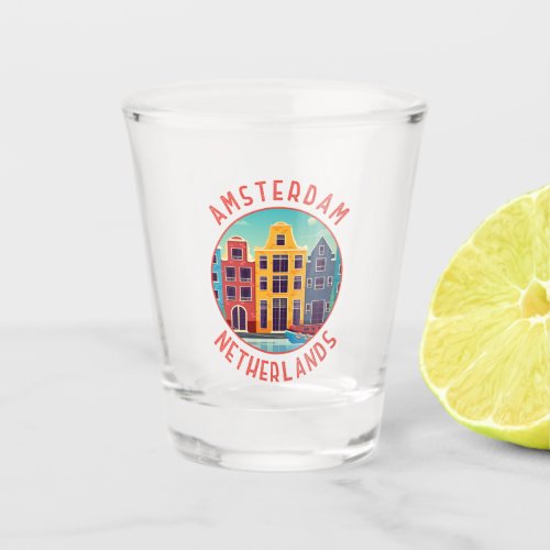 Amsterdam Netherlands Colorful Houses Distressed Shot Glass