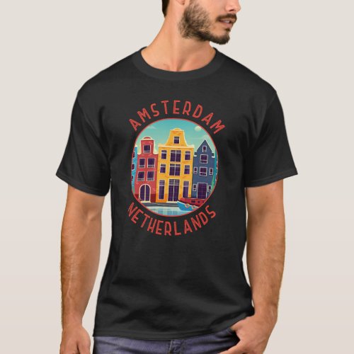 Amsterdam Netherlands Colorful Houses Distressed T_Shirt