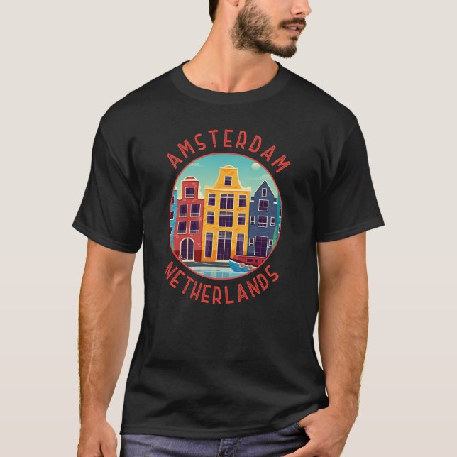 Amsterdam Netherlands Colorful Houses Distressed T-Shirt (Front)