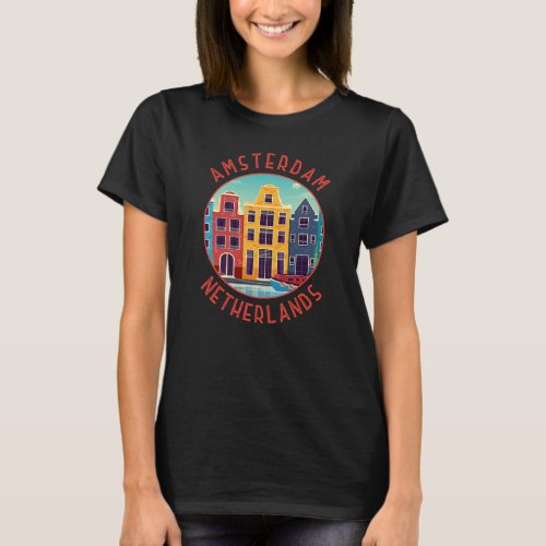Amsterdam Netherlands Colorful Houses Distressed T_Shirt