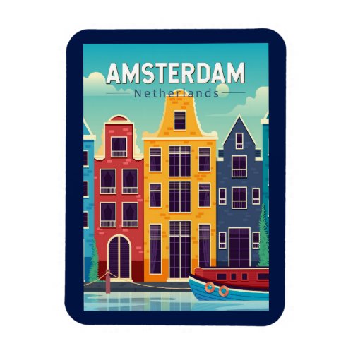 Amsterdam Netherlands Colorful Houses Travel Retro Magnet