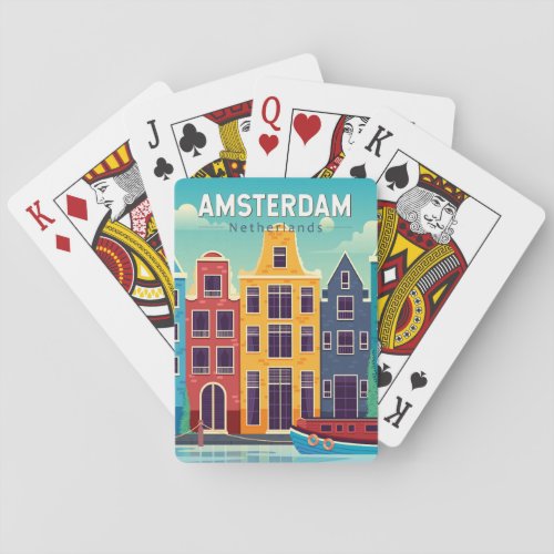 Amsterdam Netherlands Colorful Houses Travel Retro Playing Cards