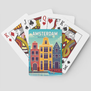 Amsterdam Netherlands Colorful Houses Travel Retro Poker Cards
