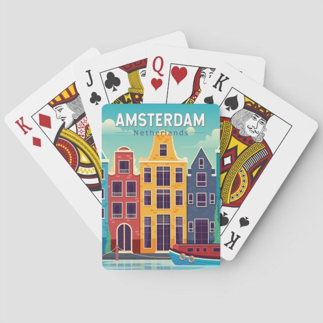 Amsterdam Netherlands Colorful Houses Travel Retro Poker Cards (Back)