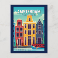 Amsterdam Netherlands Colorful Houses Travel Retro