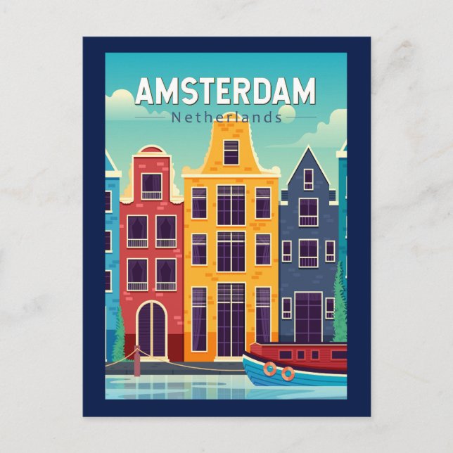 Amsterdam Netherlands Colorful Houses Travel Retro Postcard (Front)