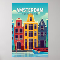 Amsterdam Netherlands Colorful Houses Travel Retro