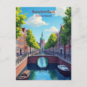 Amsterdam Netherlands Gouache Illustration Travel Postcard