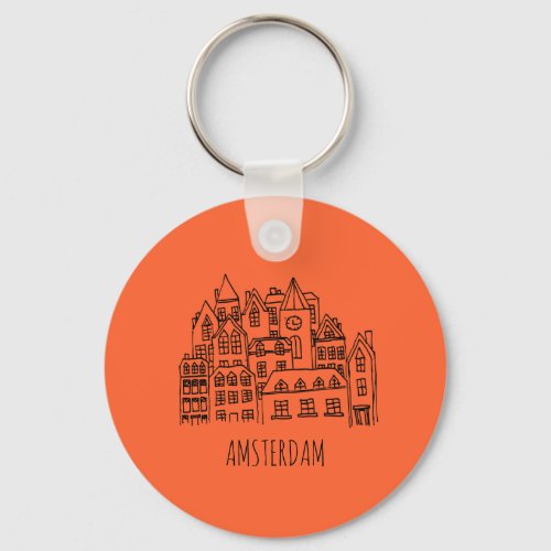 Amsterdam Netherlands Holland City Souvenir Orange Keychain