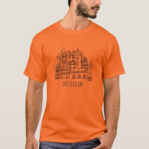 Amsterdam Netherlands Holland City Souvenir Orange T_Shirt