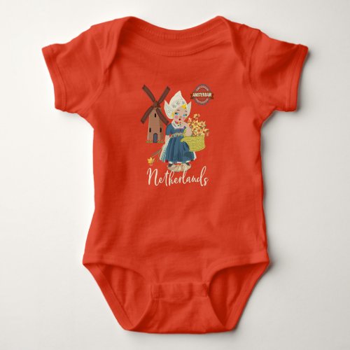 Amsterdam Netherlands Holland Dutch Girl Baby Bodysuit