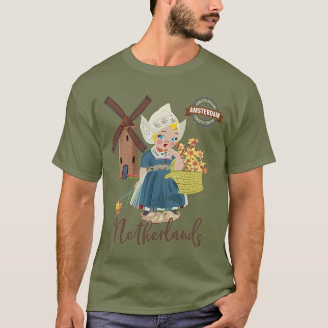 Amsterdam, Netherlands (Holland) Dutch Girl T-Shirt (Front)