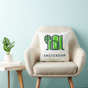 Amsterdam Netherlands Holland Dutch Green City Throw Pillow