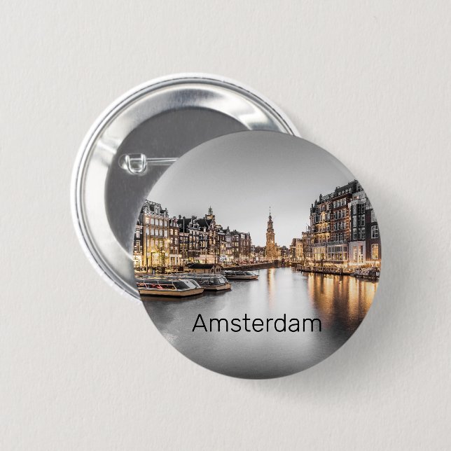 Amsterdam Netherlands Holland Dutch Souvenir Button (Front & Back)