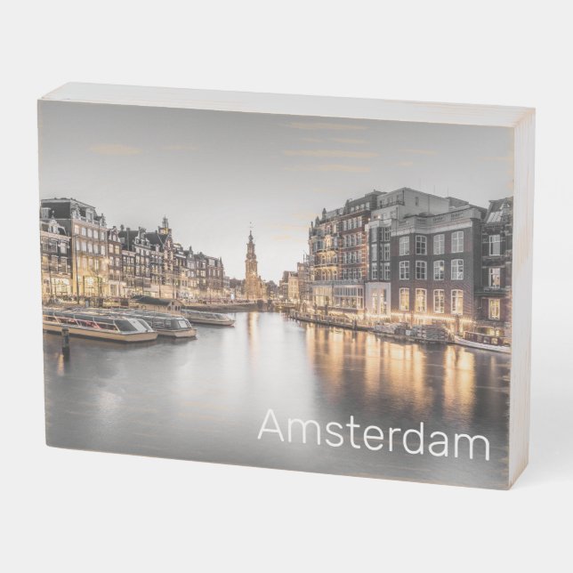 Amsterdam Netherlands Holland Dutch Souvenir Wooden Box Sign (Angled Horizontal)