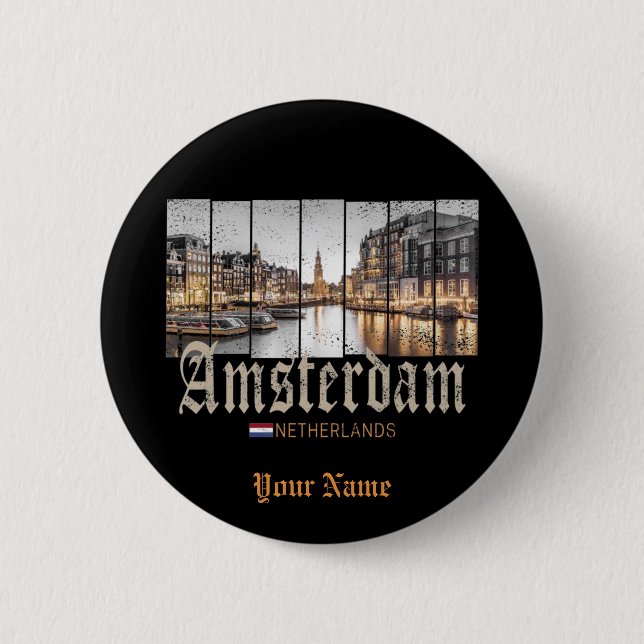 Amsterdam Netherlands Holland vintage souvenir Button (Front)