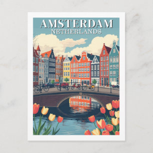 Amsterdam Netherlands Illustration Travel Bicycles Postcard