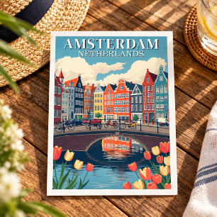 Amsterdam Netherlands Illustration Travel Bicycles Postcard