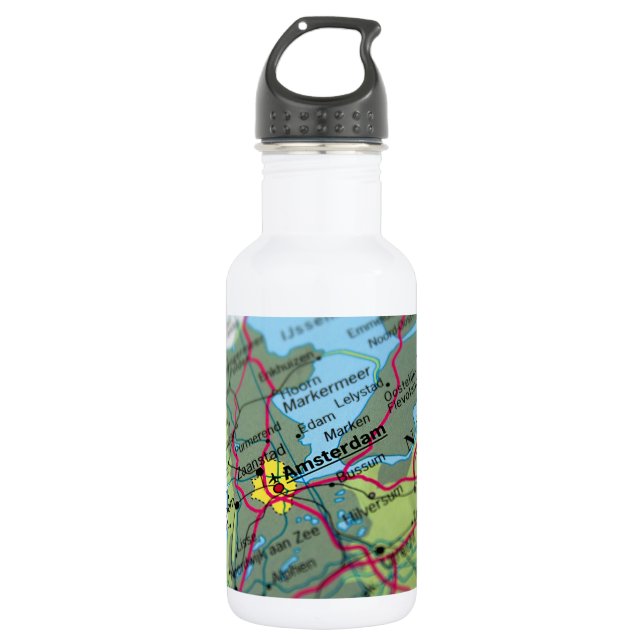 Amsterdam, Netherlands Map Water Bottle (Front)
