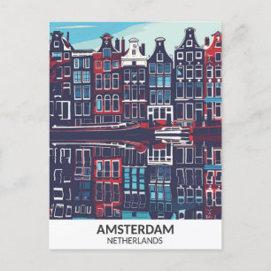 Amsterdam Netherlands Retro Artwork Travel Postcard