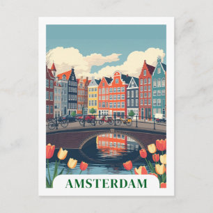 Amsterdam Netherlands Retro Travel Bicycles Postcard