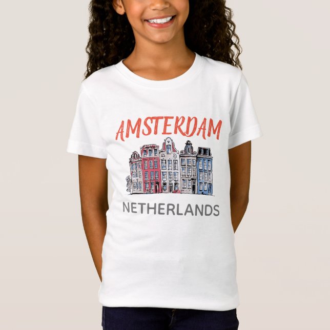 Amsterdam Netherlands Row houses, girl's T-Shirt (Front)