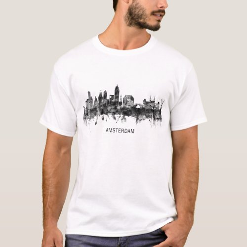 Amsterdam Netherlands Skyline BW T_Shirt
