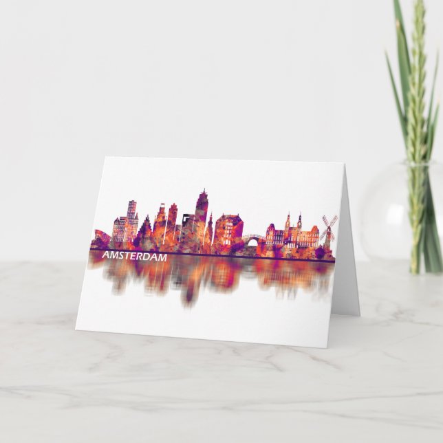 Amsterdam Netherlands Skyline Holiday Card (Front)