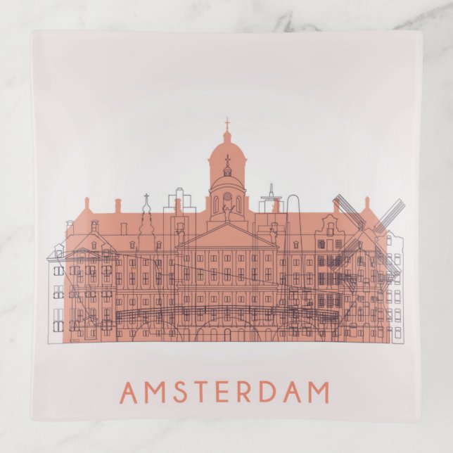 Amsterdam, Netherlands | Skyline of Landmarks Trinket Tray (Front)