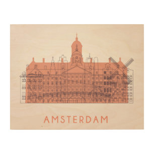 Amsterdam, Netherlands   Skyline of Landmarks Wood Wall Art