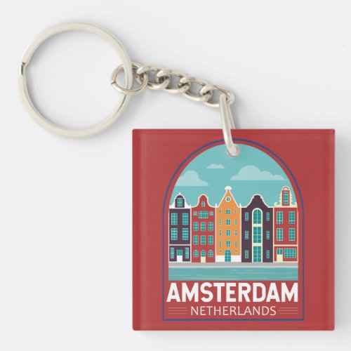 Amsterdam Netherlands Travel Art Vintage Keychain