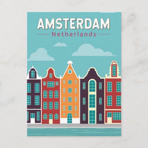 Amsterdam Netherlands Travel Art Vintage Postcard