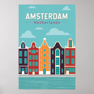 Amsterdam Netherlands Travel Art Vintage Poster