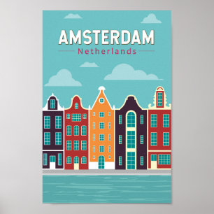 Amsterdam Netherlands Travel Art Vintage Poster