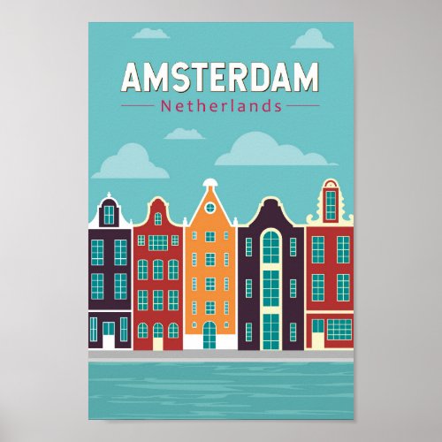 Amsterdam Netherlands Travel Art Vintage Poster