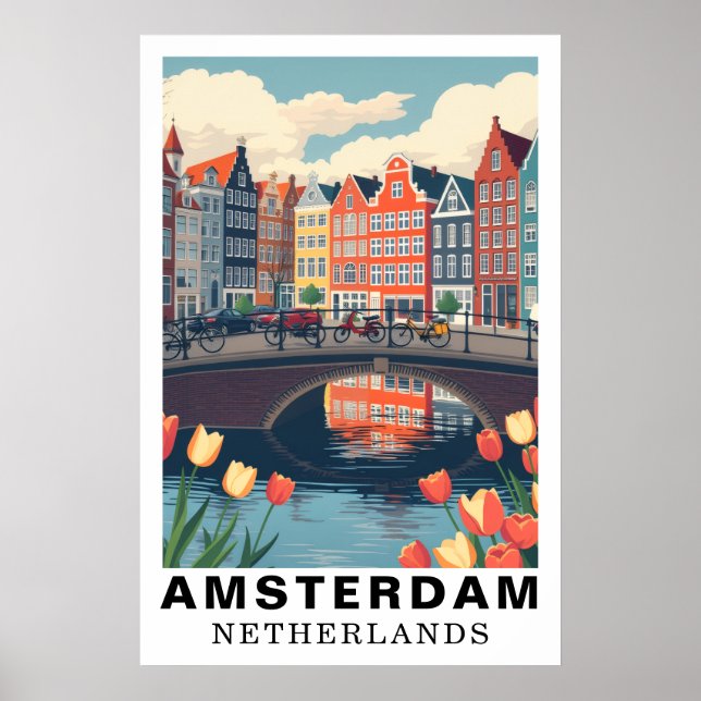 Amsterdam Netherlands Travel Bicycles Tulip Poster (Front)