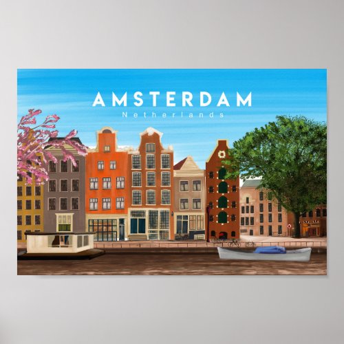 Amsterdam  netherlands travel poster