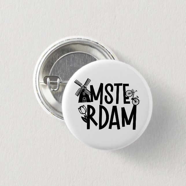 Amsterdam Netherlands Travel Souvenir Button (Front & Back)