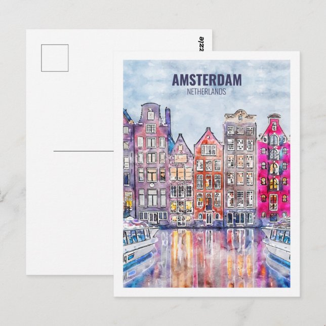 Amsterdam Netherlands Travel Watercolor Sketch Postcard (Front/Back)